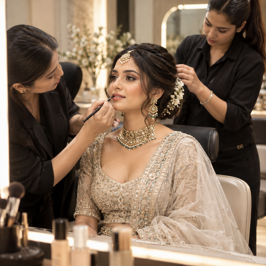 Bridal Beauty Preparation in a Warm Salon