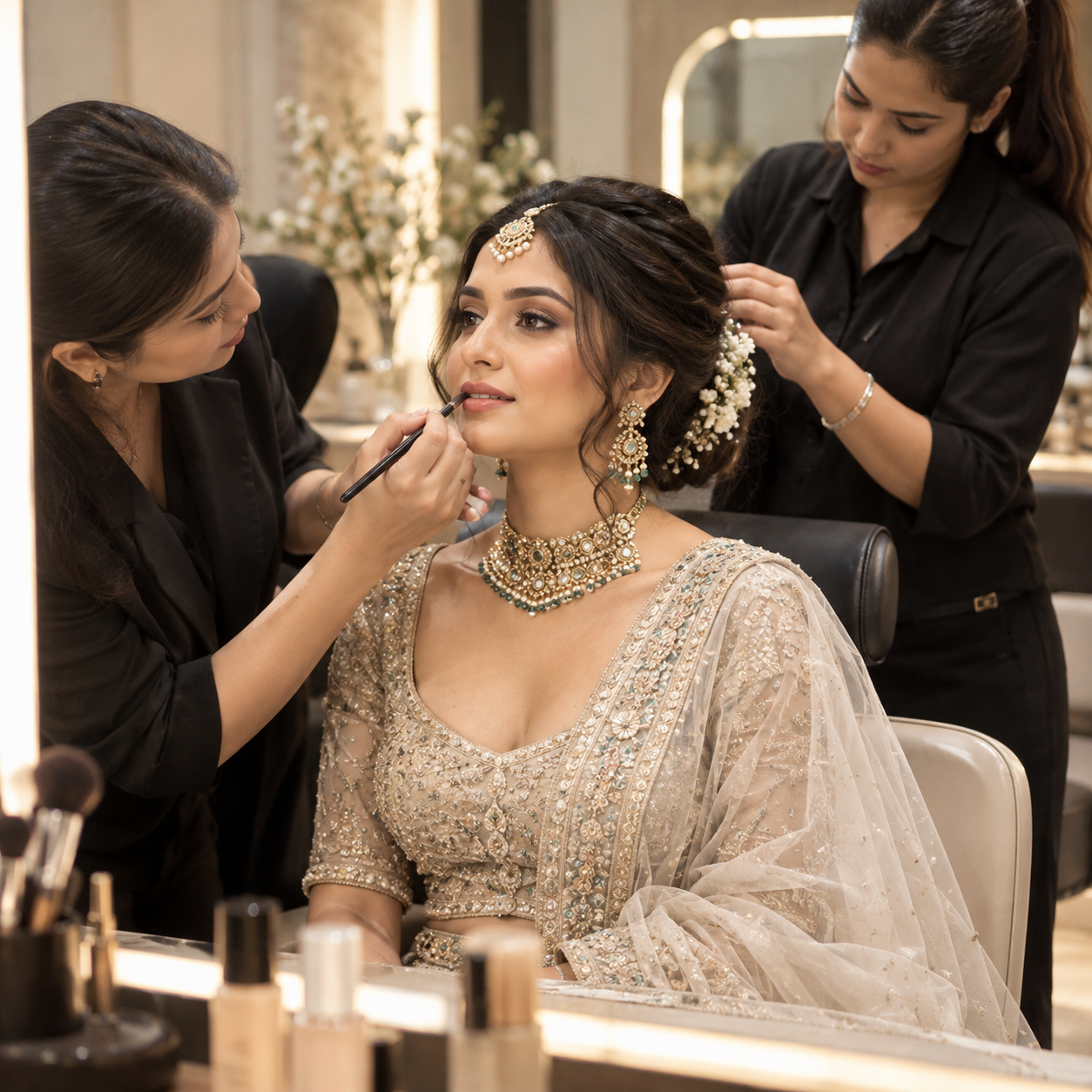 Bridal Beauty Preparation in a Warm Salon